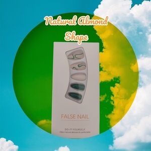 Professional Press-on Nails Natural Almond Shape Pre-designed Glossy Greenn